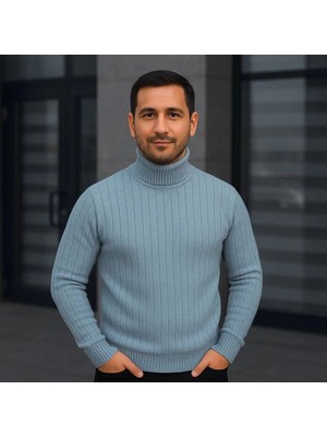 İlk El Grup Erkek Tam Boğazlı Balıkçı Yaka Triko Kazak Kalın Fitilli - Bebek Mavisi