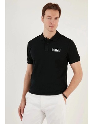 İlk El Grup Erkek Polo Yaka Tişört Düğmeli Pike Baskılı T-Shirt - Siyah