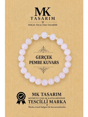 Mk Tasarım Gerçek Pembe Kuvars Taşı Bileklik MK.7000.855- Rahatlık-Dinginlik-Enerji- Stres Bilekliği