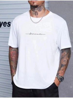 İlk El Grup Erkek Baskılı T-Shirt Kısa Kol Bisiklet Yaka Regular Fit Rahat Kalıp Tişört - Beyaz