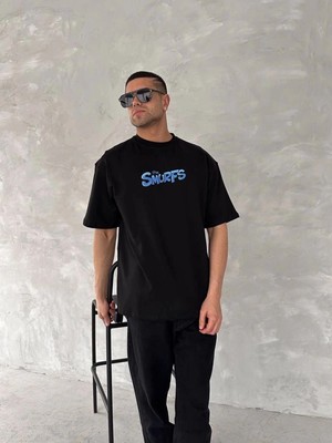 İlk El Grup Erkek Ön ve Arka Baskılı T-Shirt Kısa Kol Bisiklet Yaka Regular Fit Tişört - Siyah