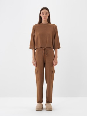 Kadın Camel Doğal Yün Dokulu Regular Fit Pantolon