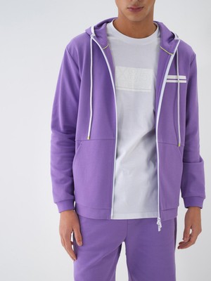 Xint Erkek Lila Pamuk Dokulu Regular Fit Sweat Mont