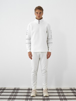 Erkek Ekru Pamuk Dokulu Regular Fit Sweatshirt
