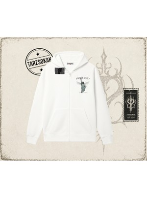 Tarzsokak Unisex Praise God Oversize Unisex Hırka & Çeket Fermuarlı Sweatshirt Beyaz