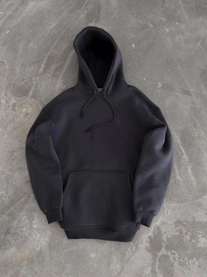 İlk El Grup Kadın Kapüşonlu Kanguru Cepli 3 Iplik Pamuklu Oversize Hoodie Sweatshirt - Füme