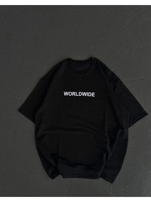 İlk El Grup Kadın Baskılı T-Shirt Kısa Kol Bisiklet Yaka Oversize Rahat Kalıp Günlük Tişört   - Siyah