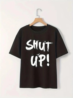 İlk El Grup Kadın Tişört Shut Up Baskılı Kısa Kol Bisiklet Yaka T-Shirt - Siyah