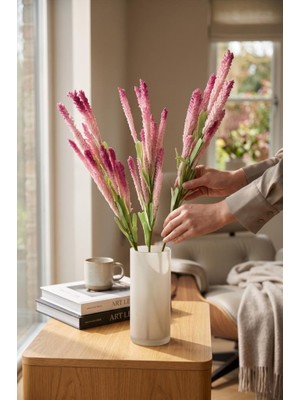 Nettenevime Yapay Çiçek Lateks Köpük Pembe Koyu Lavanta Dalı 35CM Dekoratif Çiçek