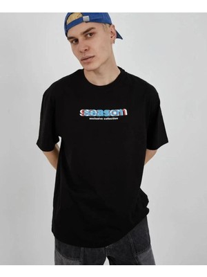 İlk El Grup Erkek Kısa Kol Yazlık Tişört Bisiklet Yaka Baskılı Oversize T-Shirt - Siyah