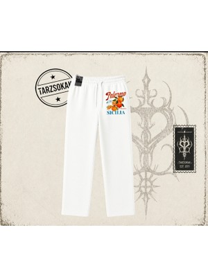 Tarzsokak Unisex Palermo Sicilia Unisex Baggy Eşofman Altı Beyaz