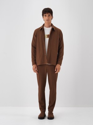 Erkek Camel Esnek Dokulu Regular Fit Ceket