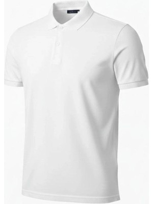 İlk El Grup Erkek Polo Yaka Düğmeli Pike Kumaş Tişört Regular Fit Kısa Kol T-Shirt - Beyaz
