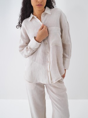 Xint Kadın Naturel %100 Keten Oversize Gömlek
