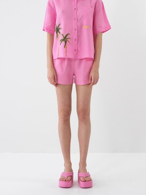 Xint Kadın Pembe %100 Keten Oversize Şort