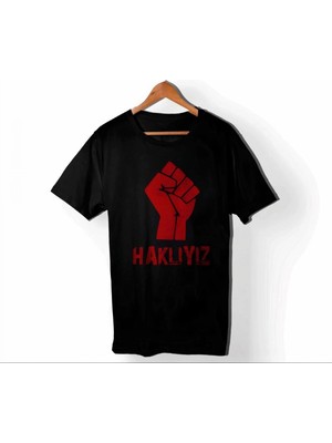 İlk El Grup 1 Mayıs Emek ve Dayanışma Günü Haklıyız Baskılı Bisiklet Yaka T-Shirt - Siyah