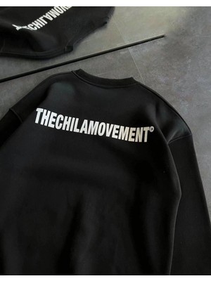 İlk El Grup Kadın 3 Iplik Kışlık Pamuklu Bisiklet Yaka Oversize Baskılı Sweatshirt - Siyah