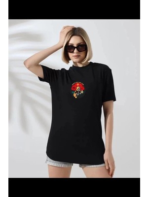 İlk El Grup Kadın Bisiklet Yaka Baskılı  Kısa Kol T-Shirt - Siyah