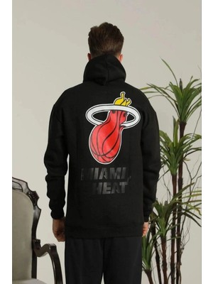 İlk El Grup Erkek 3 Iplik Pamuklu Kapüşonlu Baskılı Cepli Oversize Sweatshirt Hoodie - Siyah