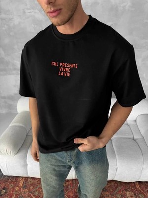 İlk El Grup Erkek Ön ve Arka Baskılı T-Shirt Kısa Kol Bisiklet Yaka Regular Fit Tişört - Siyah