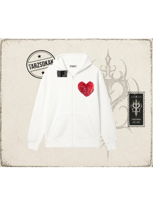 Tarzsokak Unisex Please Write Me A Love Letter Oversize Unisex Hırka & Çeket Fermuarlı Sweatshirt Beyaz