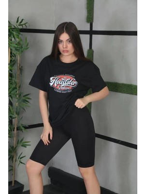 İlk El Grup Kadın Kısa Kol Yazlık Tişört Bisiklet Yaka Baskılı Oversize T-Shirt - Siyah