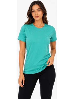 İlk El Grup Kadın Basic Tişört Bisiklet Yaka Kısa Kol Günlük Yazlık Slim Fit T-Shirt - Su Yeşili