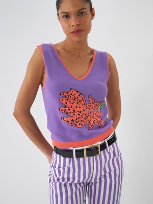 Xint Kadın Lila Pamuk Dokulu Regular Fit Bluz