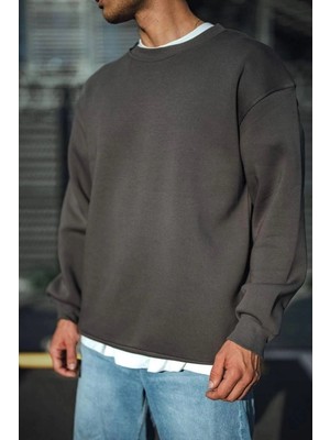 İlk El Grup Erkek Bisiklet Yaka 3 Iplik Pamuklu Basic Sweatshirt  - Antrasit
