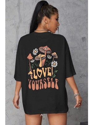 İlk El Grup Kadın Baskılı Oversize Kısa Kol T-Shirt - Siyah