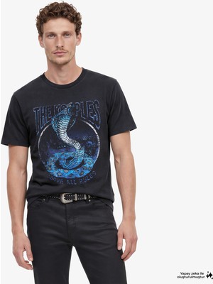 The Kooples Erkek Bisiklet Yaka Kısa Kollu Siyah T-Shırt
