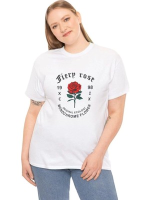 İlk El Grup Kadın Bisiklet Yaka Baskılı  Kısa Kol T-Shirt - Beyaz