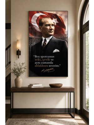 Atatürk Türk Bayrağı Baskılı Cam Tablo – Uv Baskı Dekoratif Duvar Tablosu