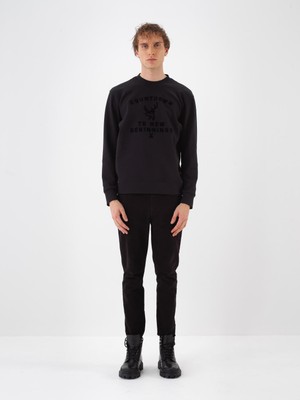 Erkek Siyah Pamuk Dokulu Regular Fit Sweatshirt