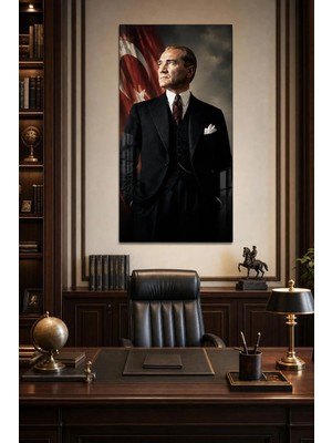 Atatürk Portre Baskılı Cam Tablo – Türk Bayrağı Uv Baskı Dekoratif Duvar Tablosu