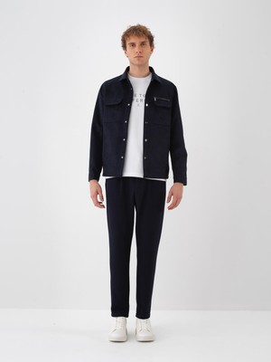 Erkek Lacivert Soft Touch Süet Görünüm Regular Fit Ceket