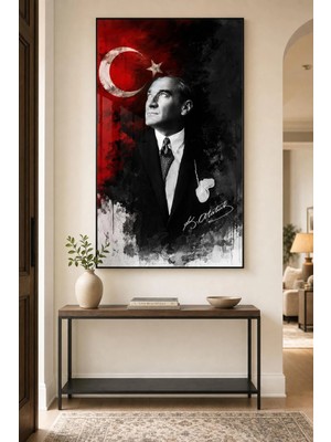 Atatürk ve Türk Bayrağı Baskılı Cam Tablo – Uv Baskı Dekoratif Duvar Tablosu