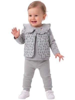 Poyraz Bebe Yelekli Yakası Nakışlı Taytlı Takım 3 Ay,6 Ay,9 Ay,12 Ay Kız