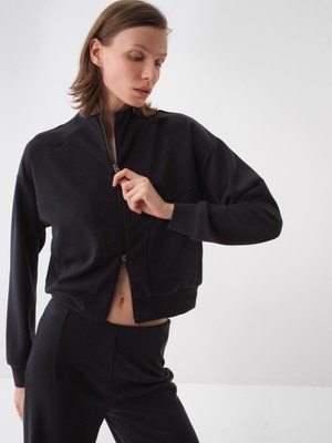 Xint Kadın Siyah Modal Karışımlı Oversize Sweat Mont