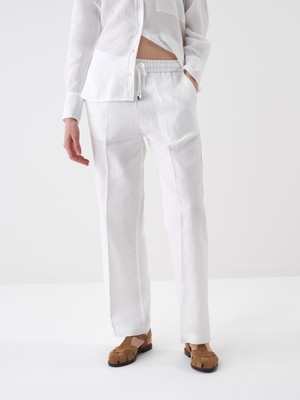 Xint Kadın Beyaz %100 Keten Oversize Pantolon