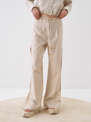 Xint Kadın Naturel Keten Karışımlı Oversize Pantolon