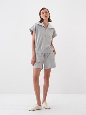 Xint Kadın Gri Pamuk Dokulu Oversize Sweatshirt