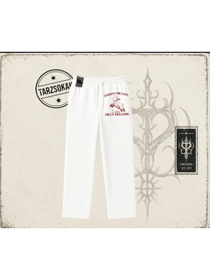 Tarzsokak Unisex Sorry I'm Late Unisex Baggy Eşofman Altı Beyaz