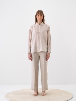Xint Kadın Naturel %100 Keten Oversize Gömlek