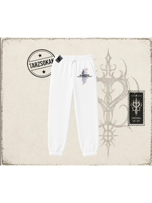 Tarzsokak Unisex Siyah Ghosting Unisex Jogger Eşofman Altı Beyaz