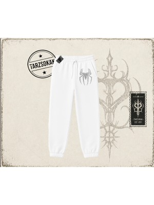 Tarzsokak Unisex Spiderman Unisex Jogger Eşofman Altı Beyaz