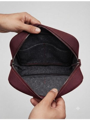 Raksin The Tote Bag Kabartma Yazılı Fermuarlı Bordo Çapraz ve Omuz Çantası