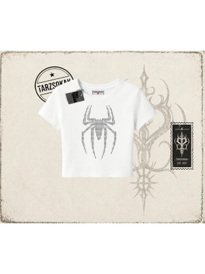 Tarzsokak Unisex Spiderman Kadın Baby Tee Beyaz