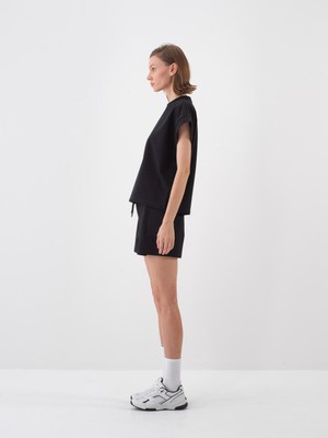 Xint Kadın Siyah Pamuk Dokulu Oversize Sweatshirt