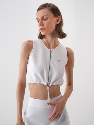 Xint Kadın Beyaz Pamuk Dokulu Regular Fit Crop